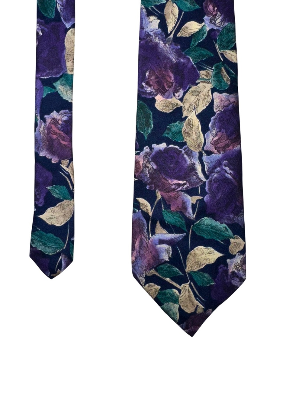 Viaggio 100% Silk Floral Necktie Made in Italy Purple Navy